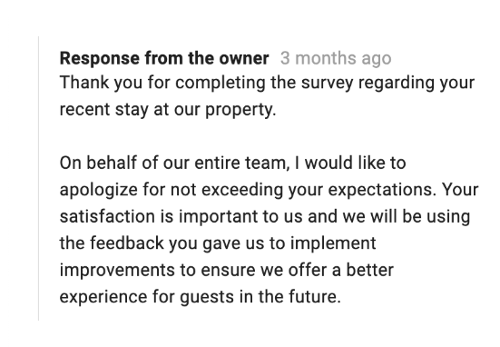 Screenshot of a Google review of a hotel.
